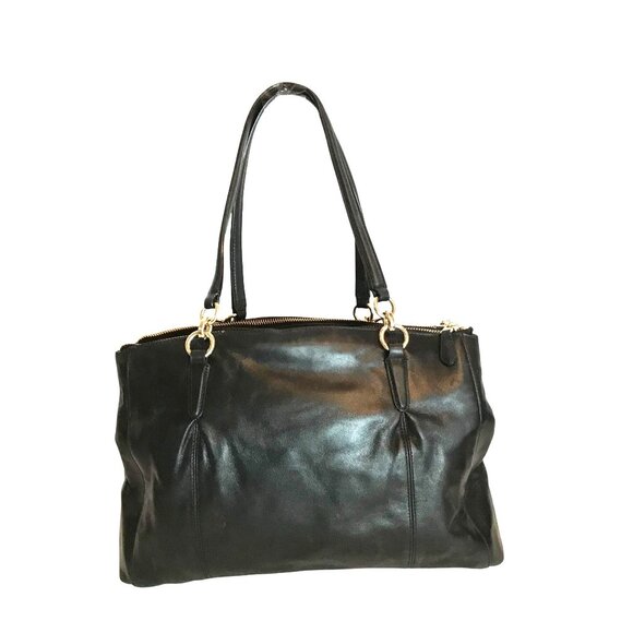 VTG COACH Shoulder Bag Black Leather 3 Section Top Handles - Picture 1 of 11
